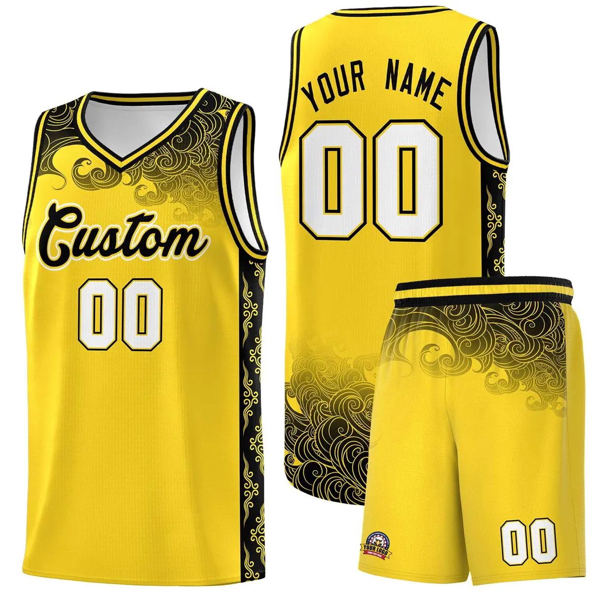 Gold Cloud Pattern Sports Uniform Basketball Jersey Set
