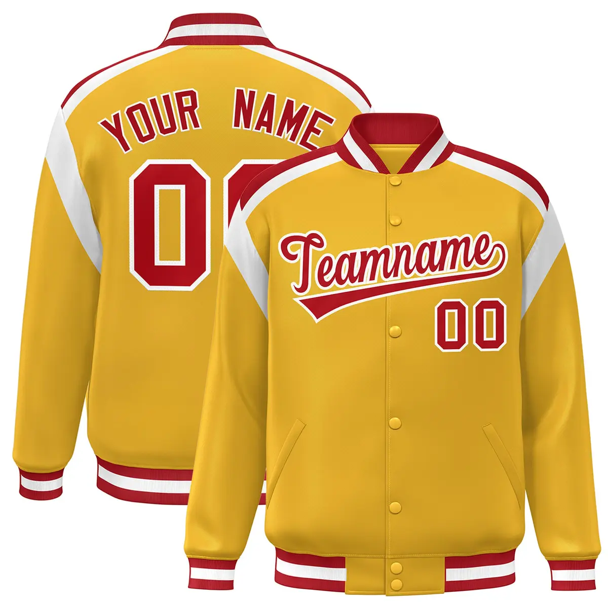 Gold Color Block Varsity Full-Snap Letterman Jacket