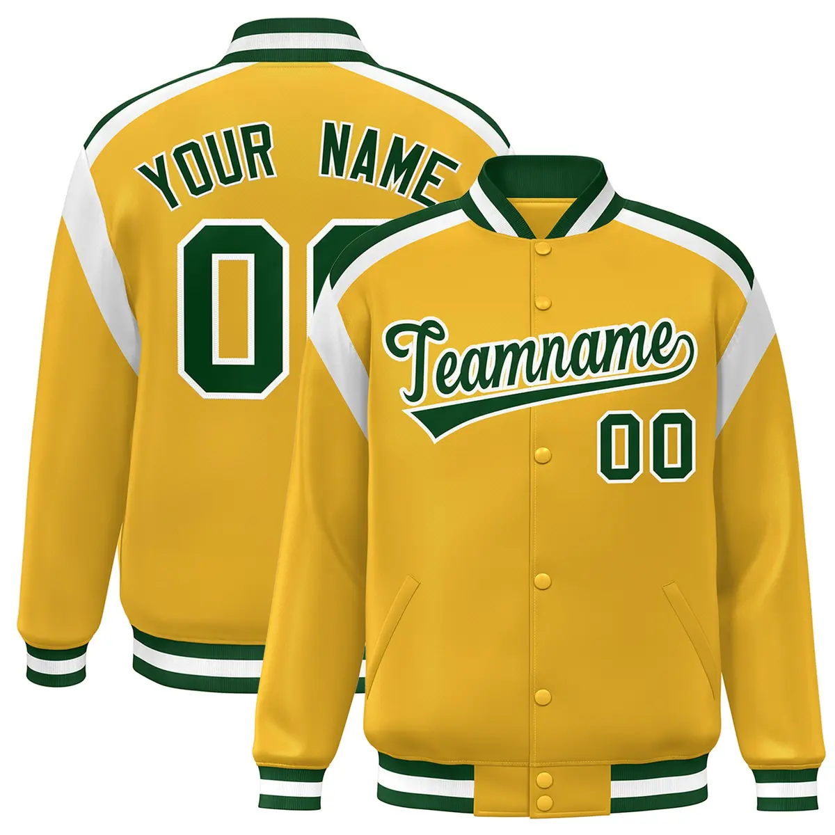 Gold Color Block Varsity Full-Snap Letterman Jacket