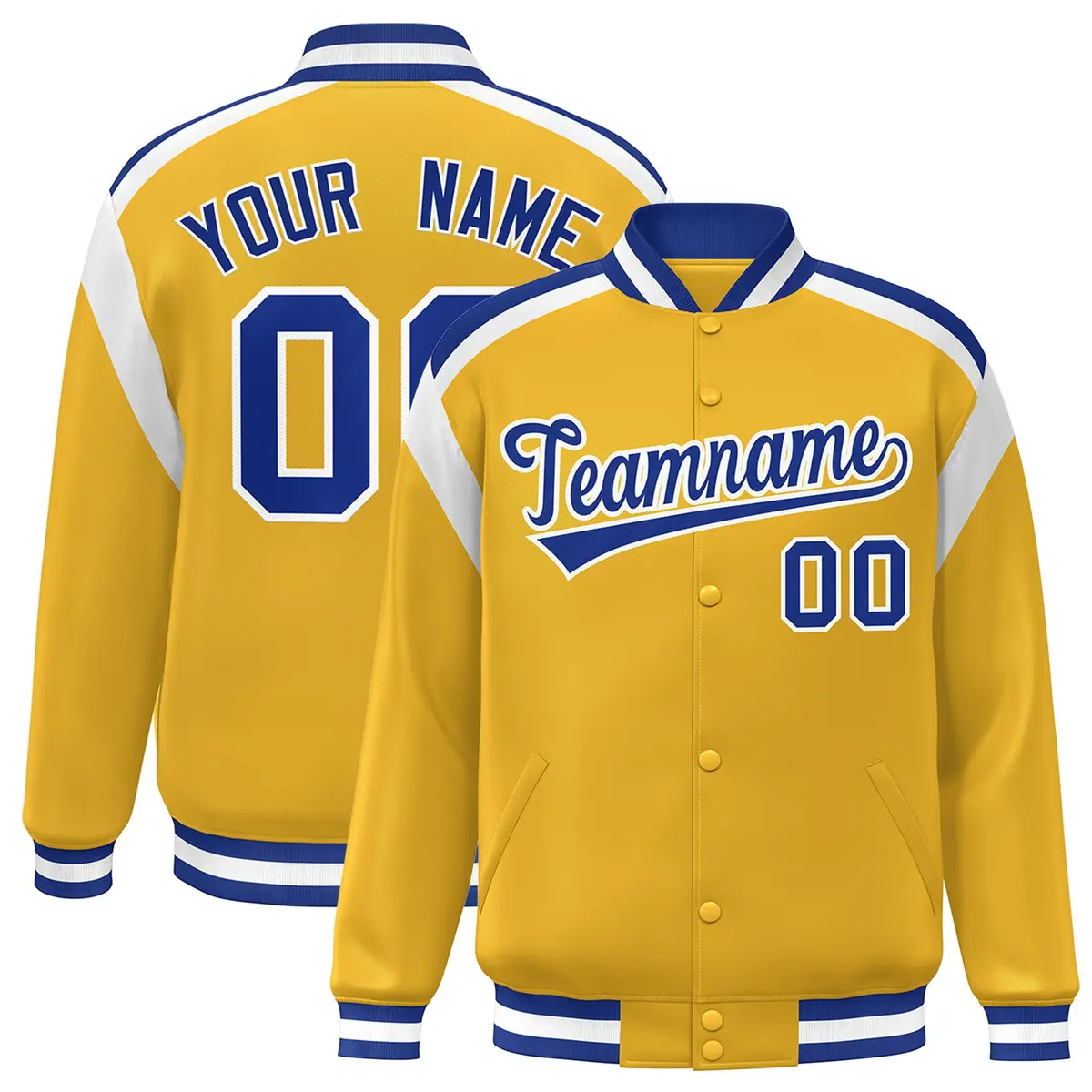 Gold Color Block Varsity Full-Snap Letterman Jacket