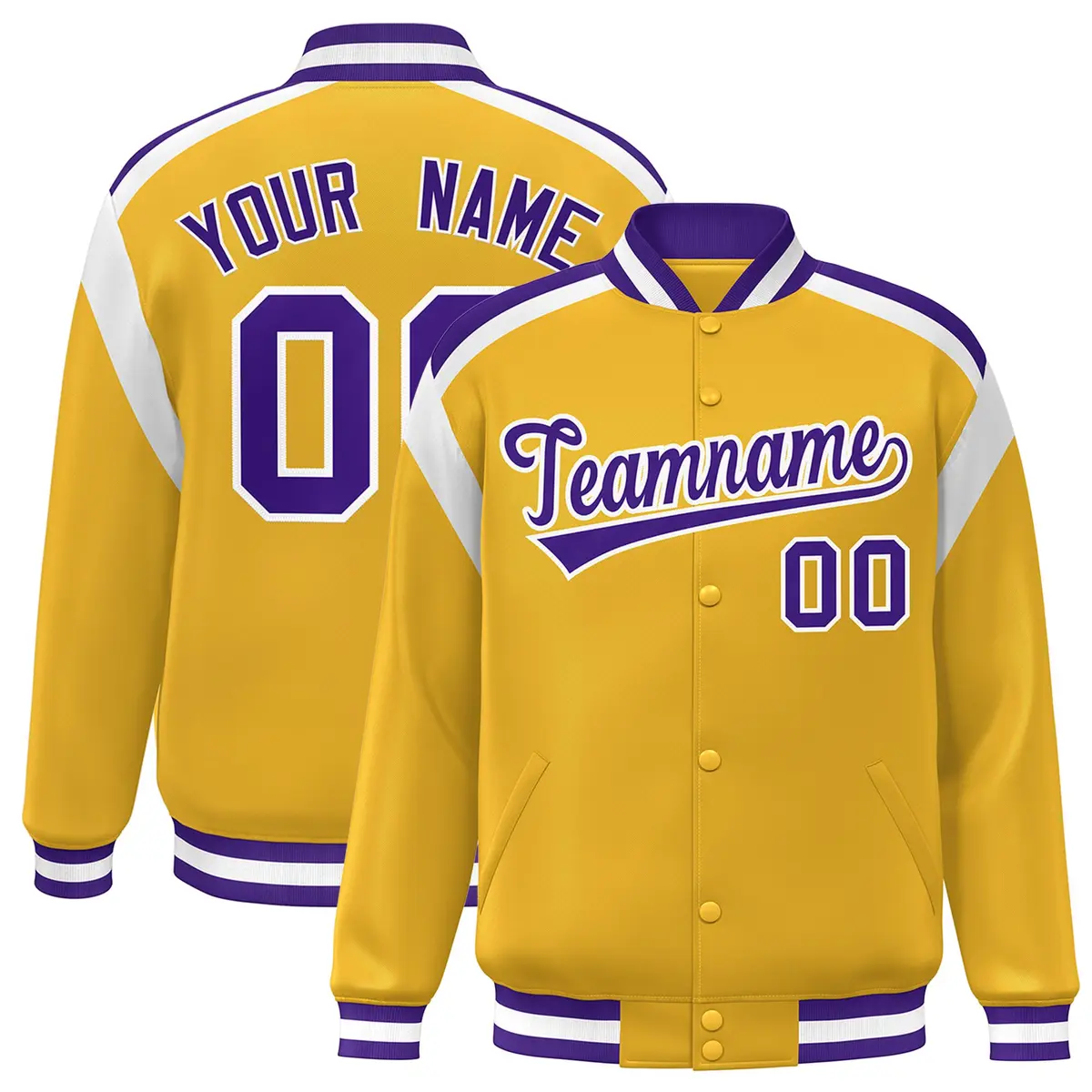 Gold Color Block Varsity Full-Snap Letterman Jacket