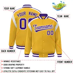 Gold Color Block Varsity Full-Snap Letterman Jacket 2