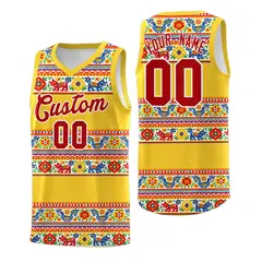Gold Colorfulflower Mexican Colors Graffiti Basketball Jersey 1