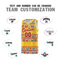 Gold Colorfulflower Mexican Colors Graffiti Basketball Jersey 3