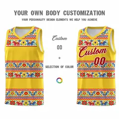 Gold Colorfulflower Mexican Colors Graffiti Basketball Jersey 4