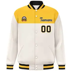 Gold Cream-Black Color Block Lettermen Baseball Jacket 3