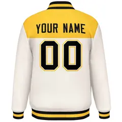 Gold Cream-Black Color Block Lettermen Baseball Jacket 4