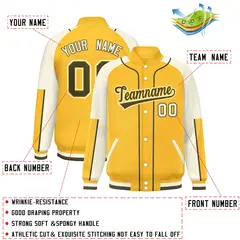 Gold Cream-Gold Raglan Letterman Jacket 2