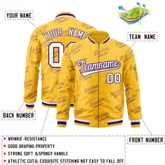 Gold Cream-Purple Letter Full-Zip Varsity Bomber Jacket 2