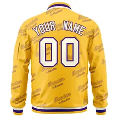 Gold Cream-Purple Letter Full-Zip Varsity Bomber Jacket 4