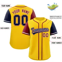 Gold Crimson and Navy Raglan Sleeves Baseball Jersey 2
