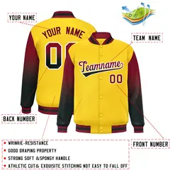 Gold Crimson-Black Gradient Varsity Full-Snap Raglan Baseball Jacket 2
