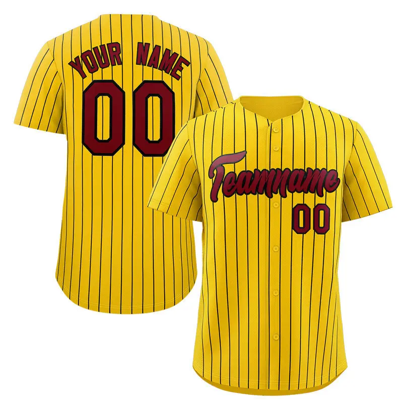 Gold Crimson-Black Stripe Authentic Fashion Baseball Jersey