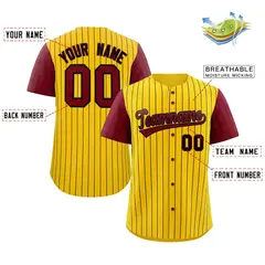 Gold Crimson-Black Stripe Raglan Baseball Jersey 2