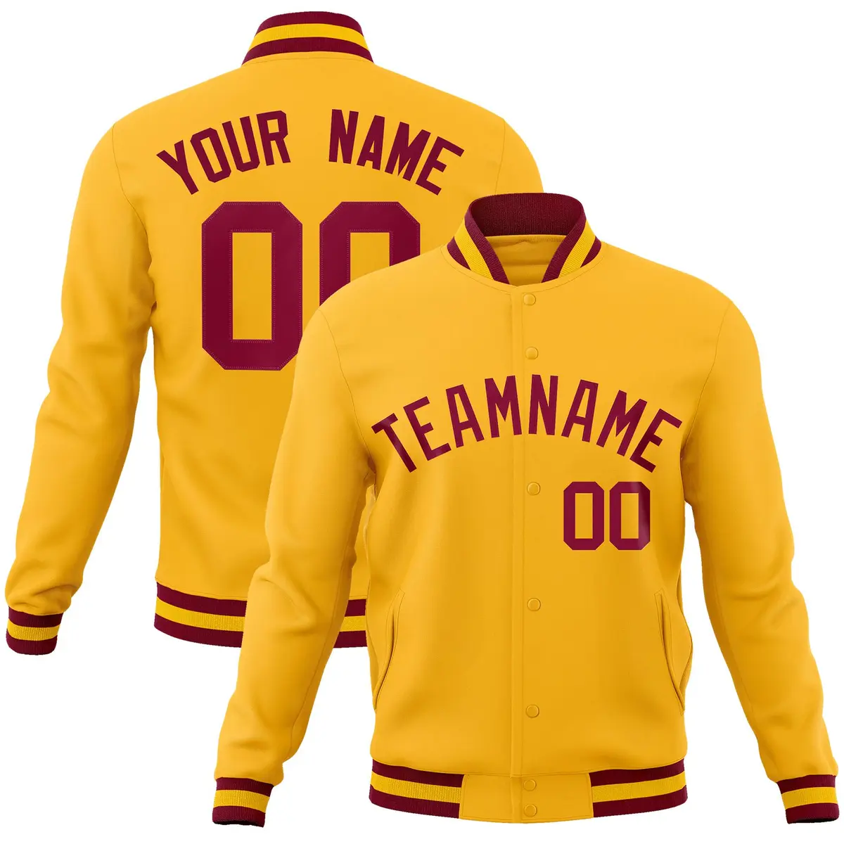 Gold Crimson Classic Full-Snap Varsity Letterman Jacket