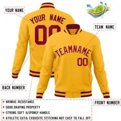 Gold Crimson Classic Full-Snap Varsity Letterman Jacket 4