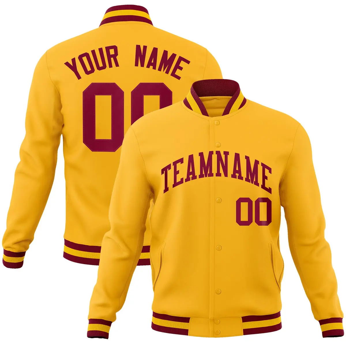 Gold Crimson Classic Varsity Full-Snap Letterman Jacket