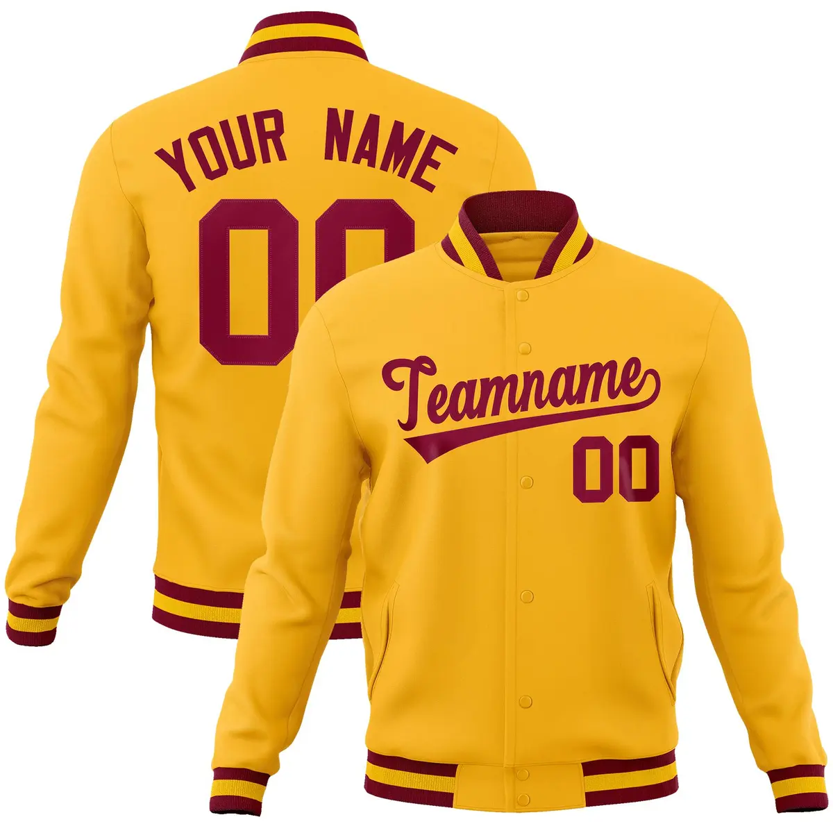 Gold Crimson Classic Varsity Full-Snap Letterman Jacket