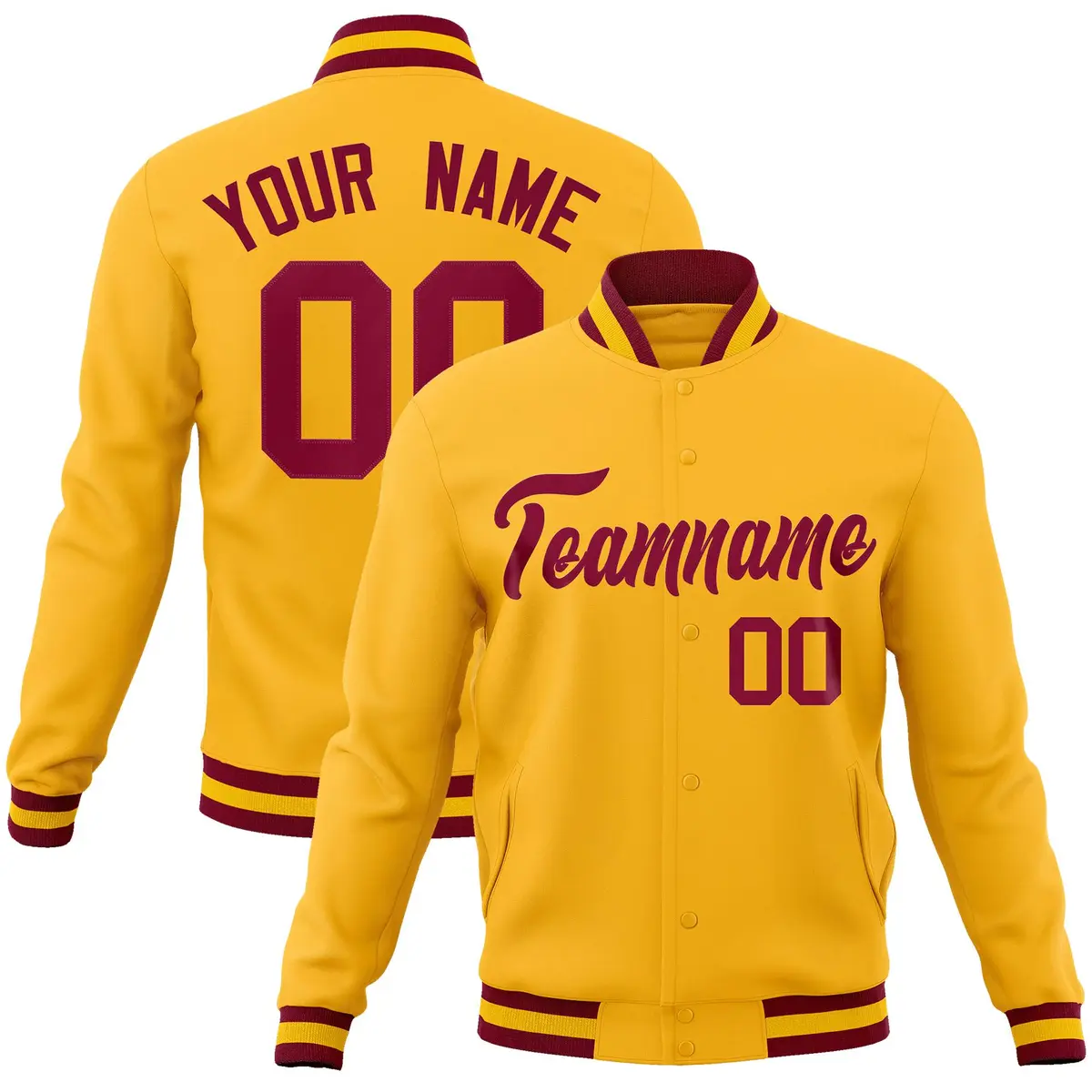 Gold Crimson Classic Varsity Full-Snap Letterman Jacket