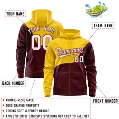 Gold Crimson Color Block Wave Varsity Full-Zip Letterman Hoodie Jacket 4