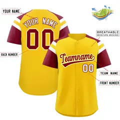 Gold Crimson Contrast Raglan Sleeves Baseball Jersey 2