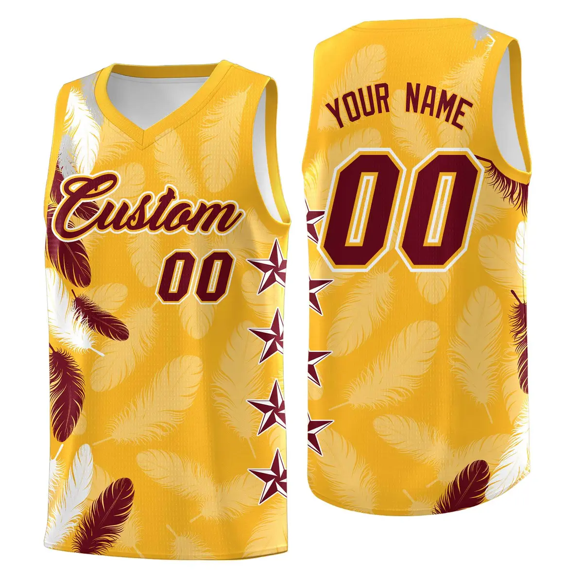 Gold Crimson Feather Series Graffiti Pattern Basketball Jersey