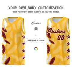 Gold Crimson Feather Series Graffiti Pattern Basketball Jersey 3