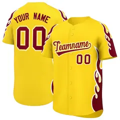 Gold Crimson Flame Outline Side Pattern Baseball Jersey 1