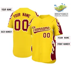 Gold Crimson Flame Outline Side Pattern Baseball Jersey 2