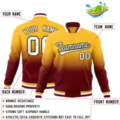 Gold Crimson Gradient Full-Snap Varsity Letterman Jacket 2