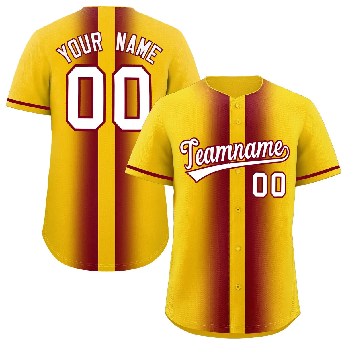 Gold Crimson Gradient Lapel Fashion Baseball Jersey