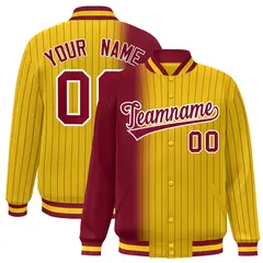 Gold Crimson Gradient Pinstripe Varsity Full-Snap Letterman Jacket 1