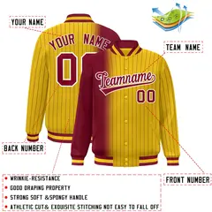 Gold Crimson Gradient Pinstripe Varsity Full-Snap Letterman Jacket 2