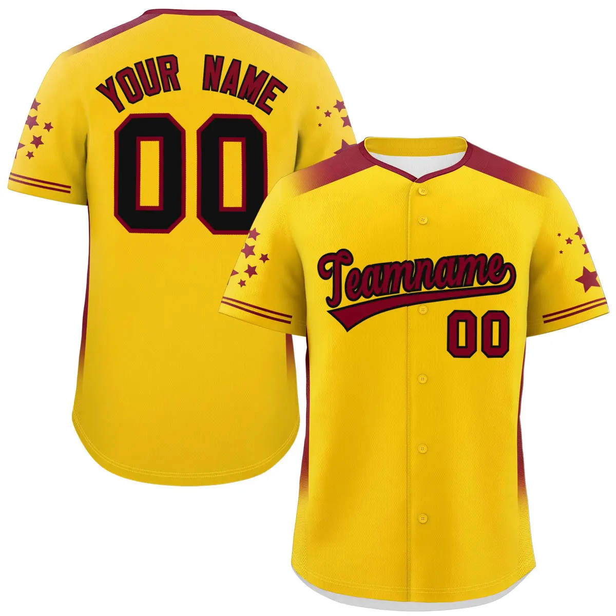 Gold Crimson Gradient Star Pattern Authentic Baseball Jersey