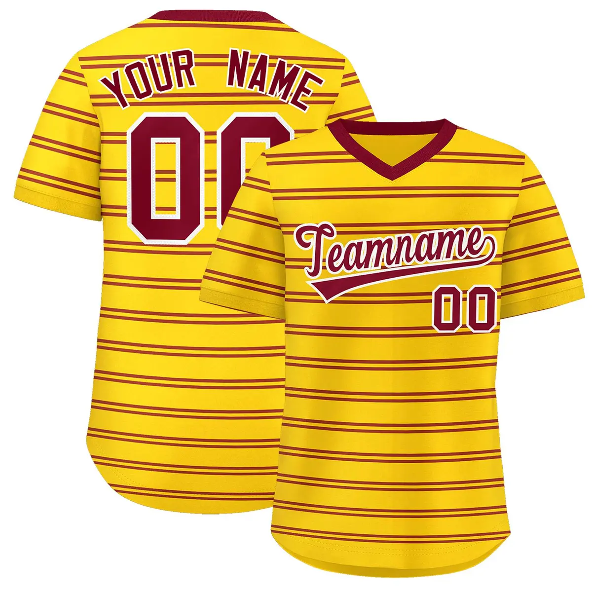 Gold Crimson Horizontal Stripe Pullover Baseball Jersey
