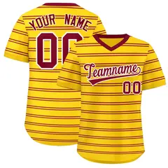 Gold Crimson Horizontal Stripe Pullover Baseball Jersey 1
