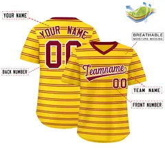 Gold Crimson Horizontal Stripe Pullover Baseball Jersey 2