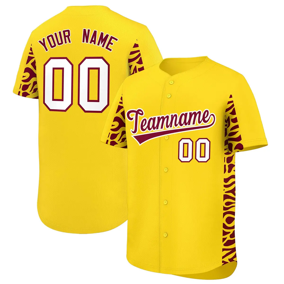 Gold Crimson Leopard Graffiti Side Design Baseball Jersey