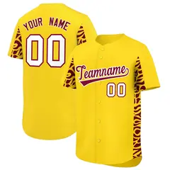 Gold Crimson Leopard Graffiti Side Design Baseball Jersey