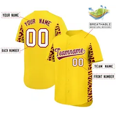 Gold Crimson Leopard Graffiti Side Design Baseball Jersey 2