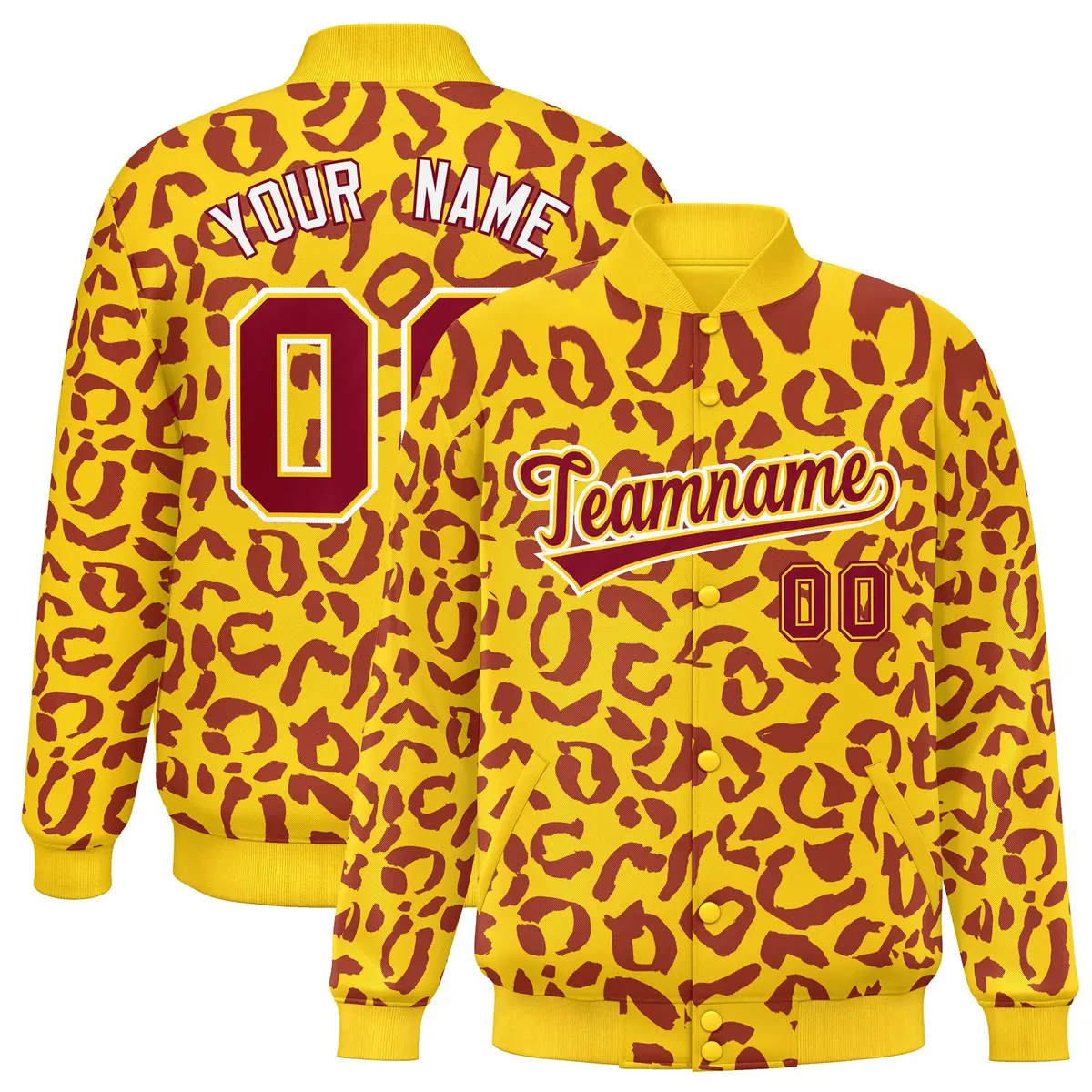 Gold Crimson Leopard Graffiti Varsity Letterman Jacket