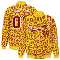 Gold Crimson Leopard Graffiti Varsity Letterman Jacket 1