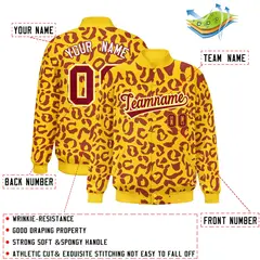 Gold Crimson Leopard Graffiti Varsity Letterman Jacket 2