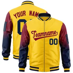 Gold Crimson-Navy Gradient Raglan Varsity Full-Zip Letterman Bomber Jacket 1