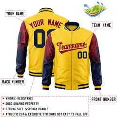 Gold Crimson-Navy Gradient Raglan Varsity Full-Zip Letterman Bomber Jacket 2