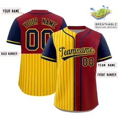 Gold Crimson Navy Pinstripe Raglan Baseball Jersey 2