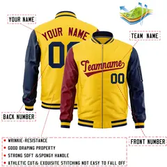 Gold Crimson Navy Varsity Letterman Bomber Jacket Full-Zip Raglan Sleeves 2