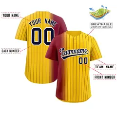 Gold Crimson Pinstripe Gradient Baseball Jersey 2