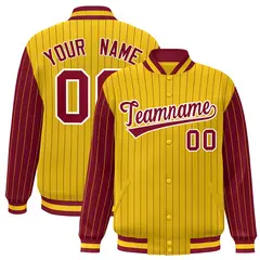 Gold Crimson Pinstripe Raglan Varsity Full-Snap Letterman Baseball Jacket