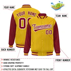 Gold Crimson Pinstripe Raglan Varsity Full-Snap Letterman Baseball Jacket 2